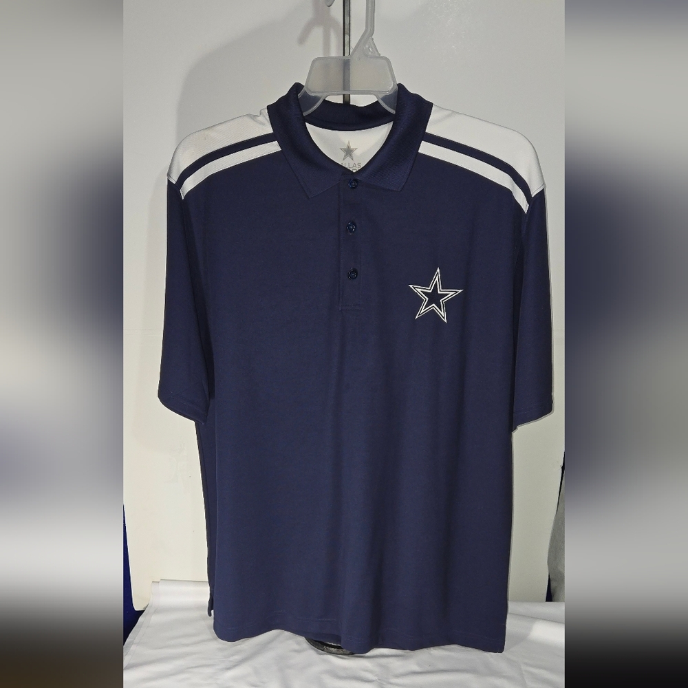 NFL Dallas Cowboys Dark Blue and White Men's Polo Shirt XL